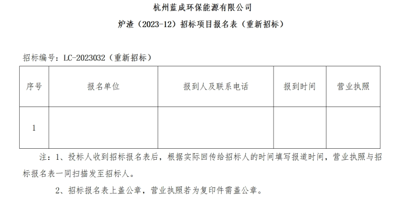 杭州蓝成环保能源有限公司炉渣&#40;2023-12&#41;项目招标通告&#65288;重新招标&#65289; - 招标通告 - 杭州蓝成环保能源有限公司