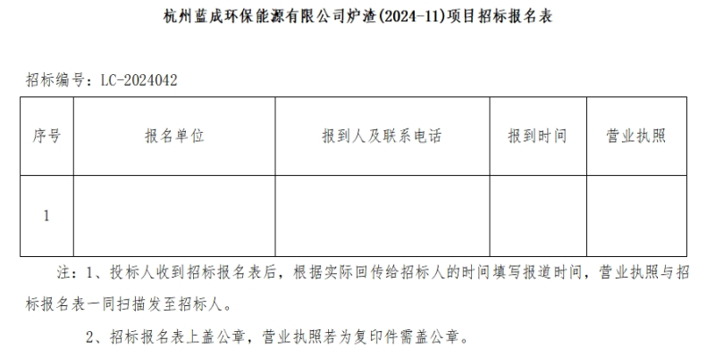 杭州蓝成环保能源有限公司炉渣&#40;2024-11&#41;项目招标通告 - 招标通告 - 杭州蓝成环保能源有限公司