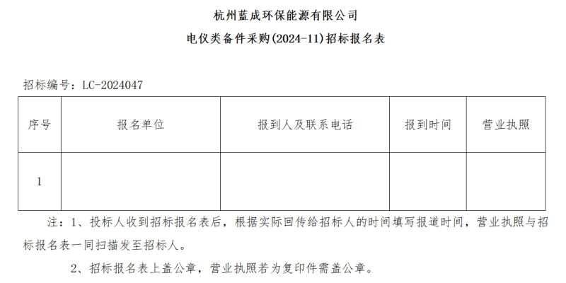 杭州蓝成环保能源有限公司电仪类备件采购&#40;2024-11&#41;招标通告 - 招标通告 - 杭州蓝成环保能源有限公司