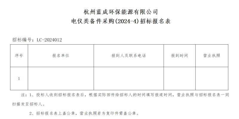 杭州蓝成环保能源有限公司电仪类备件采购&#40;2024-4&#41;招标通告 - 招标通告 - 杭州蓝成环保能源有限公司