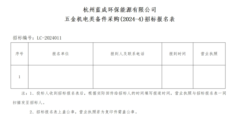 杭州蓝成环保能源有限公司五金机电类备件采购&#40;2024-4&#41;招标通告 - 招标通告 - 杭州蓝成环保能源有限公司
