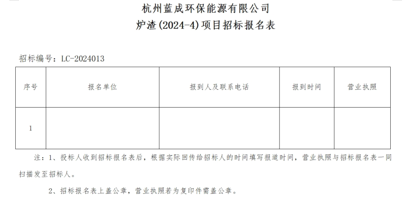 杭州蓝成环保能源有限公司炉渣&#40;2024-4&#41;项目招标通告 - 招标通告 - 杭州蓝成环保能源有限公司