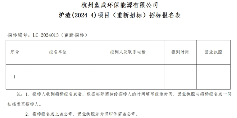 杭州蓝成环保能源有限公司炉渣&#40;2024-4&#41;项目&#65288;重新招标&#65289;招标通告 - 招标通告 - 杭州蓝成环保能源有限公司