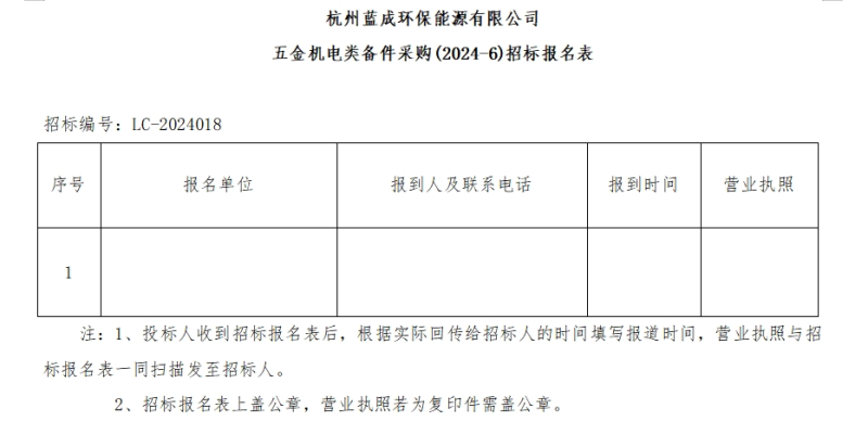 杭州蓝成环保能源有限公司五金机电类备件采购&#40;2024-6&#41;招标通告 - 招标通告 - 杭州蓝成环保能源有限公司