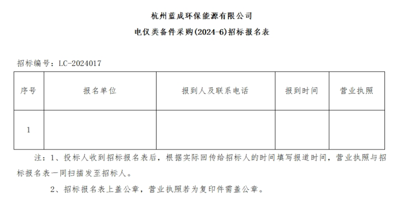 杭州蓝成环保能源有限公司电仪类备件采购&#40;2024-6&#41;招标通告 - 招标通告 - 杭州蓝成环保能源有限公司