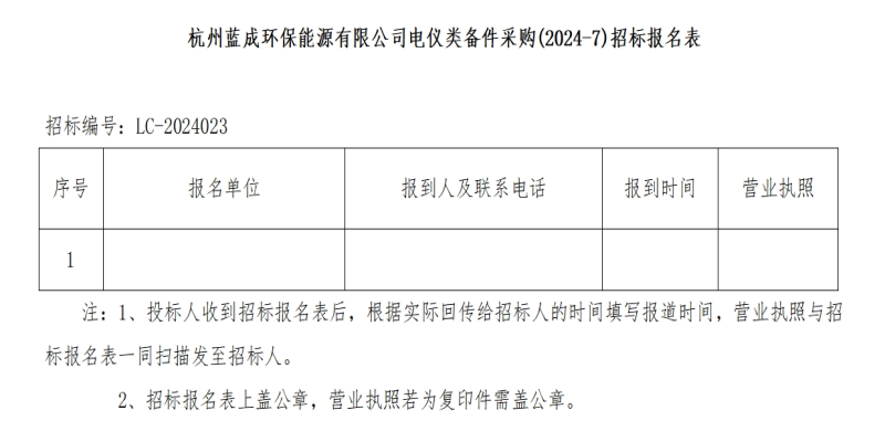 杭州蓝成环保能源有限公司电仪类备件采购&#40;2024-7&#41;招标通告 - 招标通告 - 杭州蓝成环保能源有限公司