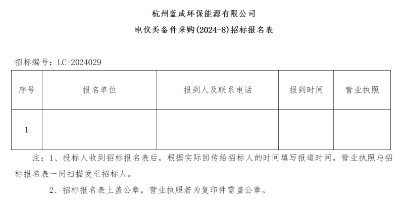 杭州蓝成环保能源有限公司电仪类备件采购&#40;2024-8&#41;招标通告 - 招标通告 - 杭州蓝成环保能源有限公司