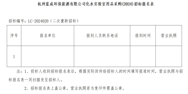 杭州蓝成环保能源有限公司化水实验室用品采购&#40;2024&#41;招标通告 - 招标通告 - 杭州蓝成环保能源有限公司