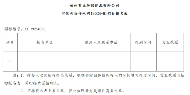 杭州蓝成环保能源有限公司电仪类备件采购&#40;2024-9&#41;招标通告 - 招标通告 - 杭州蓝成环保能源有限公司