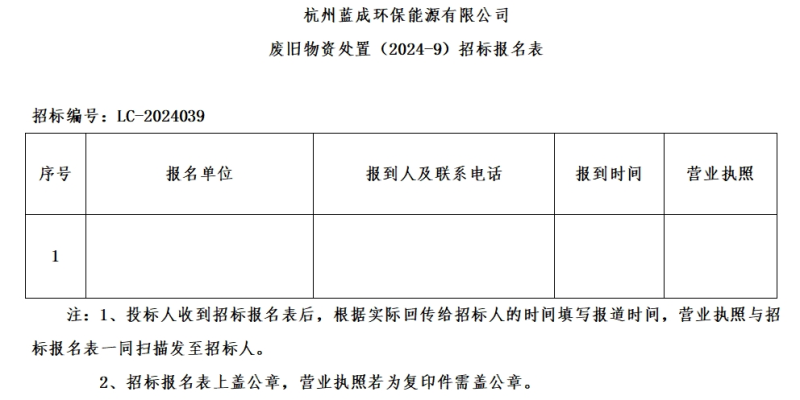 杭州蓝成环保能源有限公司废旧物资处置惩罚&#65288;2024-9&#65289;招标通告 - 招标通告 - 杭州蓝成环保能源有限公司