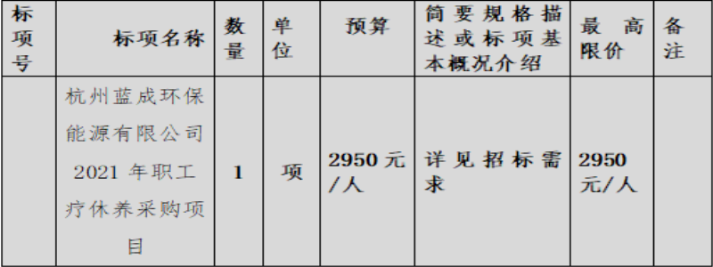杭州蓝成环保能源有限公司2021年职工疗休养采购项目招标通告&#40;二次通告&#41; - 招标信息 - 杭州萧山情形集团有限公司
