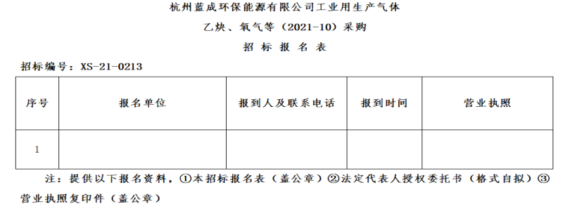 杭州蓝成环保能源有限公司工业用生产气体乙炔、氧气等&#65288;2021-10&#65289;采购招标通告 - 招标信息 - 杭州萧山情形集团有限公司
